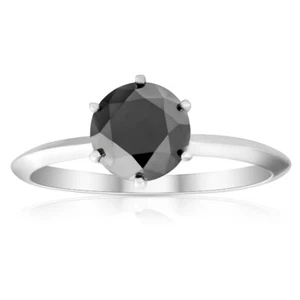 1 1/2 Ct Black Diamond Solitaire Engagement Ring 14k White Gold - Picture 1 of 50