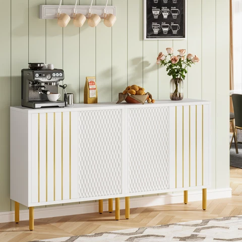 White Modern Sideboard Buffet Cabinet for Dining Room, Kitchen Storage Cabinet Cover