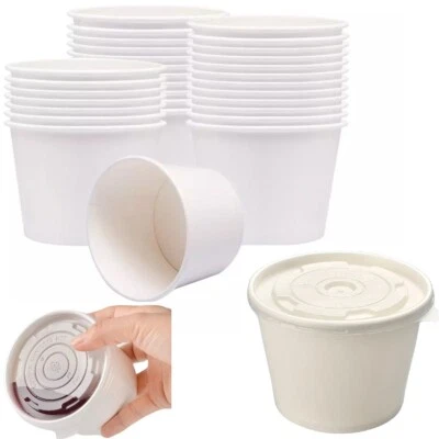 D MART White Paper Soup Cups & Lids Takeaway Ice Cream Containers Disposable Pot - Image 1 of 4