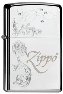 ZIPPO Feuerzeug WITH PATTERN 5 High Polished Chrome Laser Gravur NEU OVP stW - Picture 1 of 2