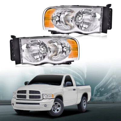 Fit For 2002-2005 Dodge Ram 1500 2500 3500 Clear Lens Amber Corner Headlights - Image 1 of 4