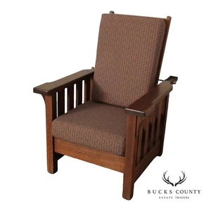 Antique Mission Oak Slatted Morris Chair - Picture 1 of 13