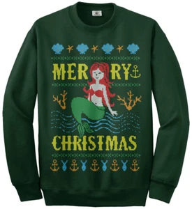 Mer-ry Christmas Mermaid Ugly Christmas Youth Sweatshirt - Picture 1 of 5