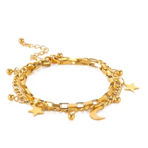 Moon Star Multilayer Anklet Stainless Steel Anklet - Picture 1 of 5