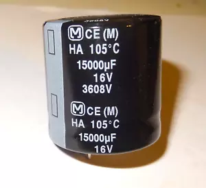 1 pc 15000uF, 16V Electrolytic Capacitor. Snap-in, 105 deg. by Panasonic 15F2 - Picture 1 of 1