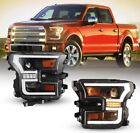 For 2015 2016 2017 Ford F-150 F150 Black LED Bar Projector Headlights Headlamps