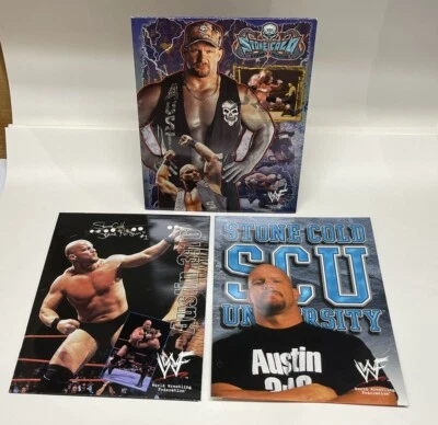WWF Wrestling 2-Pocket Folder Lot Of 3 Stone Cold Steve Austin SCU Folders - Image 1 of 4