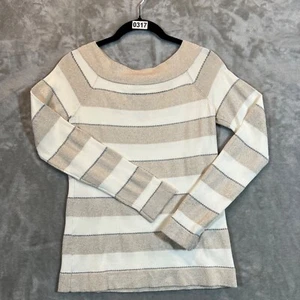 Suéter para mujer White House Black Market pequeño ojo de cerradura trasero rayas brillante - Imagen 1 de 9