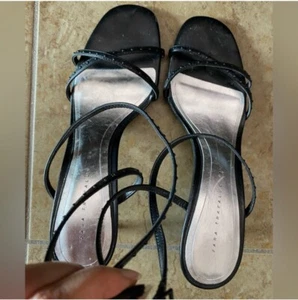 Zara black high heels sandal shoes with thin Crossed studded straps size 38 7.5 - Picture 1 of 15