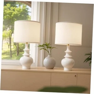 20" Modern Ceramic Table Lamps Set of 2, White Bedroom Lamps for Night Stands, - Picture 1 of 8