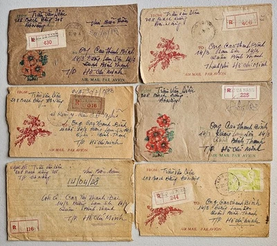 Lote de 6 cubiertas usadas postales registradas Vietnam años 80 Foto 1 de 2