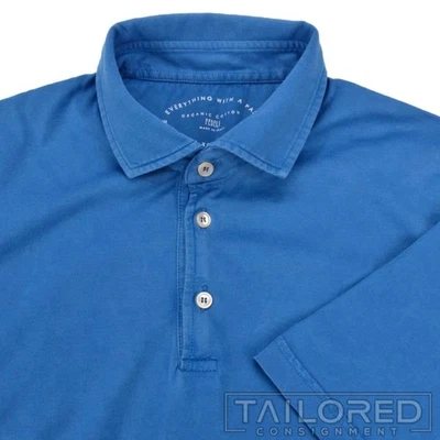 FEDELI Solid Blue 100% Cotton Short Sleeve Casual Polo Dress Shirt - EU 58 / 2XL - Image 1 of 4