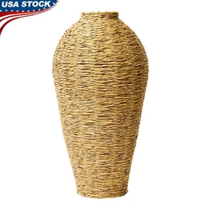 22" Gewebte Kunst Seegras Bodenvase Große Dekorative Urne Getrocknete Pflanzen Wohndeko - Bild 1 von 5