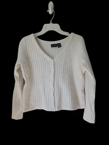 Vtg Hillard & Hanson Angora Sweater Medium/Large Cream Ribbed Button Up  - Picture 1 of 9