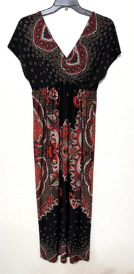 Encantador Vestido Charlie Para Mujer Grande Negro Rojo Cachemira Boho Maxi Cuello en V Y2K De Colección Foto 1 de 4