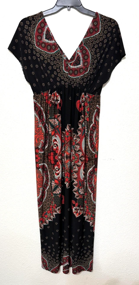 Encantador Vestido Charlie Para Mujer Grande Negro Rojo Cachemira Boho Maxi Cuello en V Y2K De Colección Foto 1 de 4