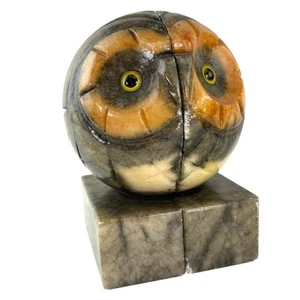 Vintage Alabaster Hand Carved Owl Bookends Glass Eyes MCM Made in Italy - Picture 1 of 19