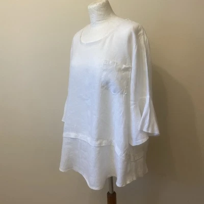 Women's White 100% Linen Top Size 20/22 Three-Quarter Sleeve ￼ - Image 1 of 4