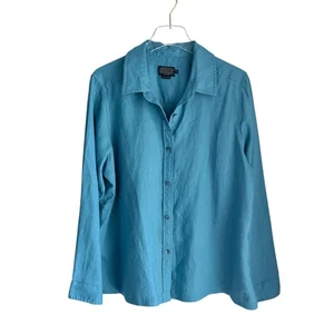 NWOT Women's Pendleton Pure Linen Button Front Shirt Teal Blue Size XL Coastal - Picture 1 of 8