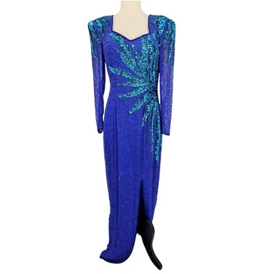 Vestido de Colección Alyce Designs Lentejuelas de Seda Talla 12 (actual 8) Azul Espalda Abierta Glamour Foto 1 de 4