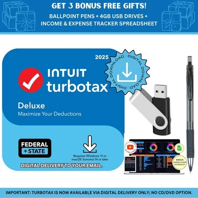 [NEW VERSION] TurboTax Deluxe 2025 Tax Software Fed & State Tax Win & Mac CODE - Image 1 of 4