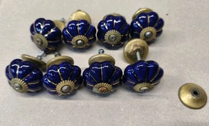 Antik Schubladenknauf Schrankknauf Rosettenknauf Set Porzellan blau/Gold 8x - Bild 1 von 6
