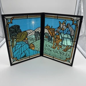 VTG Joy To The World Wisemen Camel Christmas Yorkcraft Stained Glass Style 10x7 - Picture 1 of 8