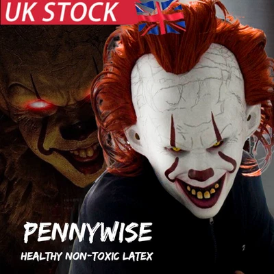 Halloween Scary Clown Pennywise IT Full Mask EvilRed Eyes Horror Cosplay Costume - Image 1 of 4