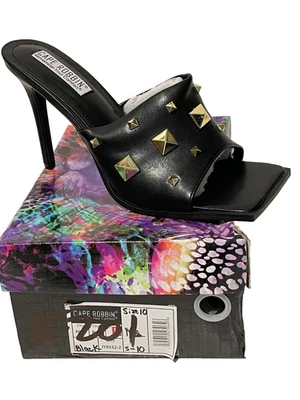 CAPE ROBBIN Popo Black Spiked Slip on heel open toe  Shoes  Women's Size 10 New - Image 1 of 4