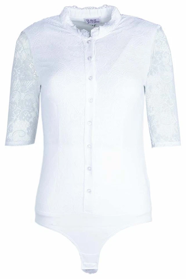 MarJo Trachtenbody Laetizia-Madlen halbarm weiß Spitze Body hochgeschlossen - Bild 1 von 1