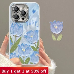 Funda de teléfono para iPhone 16 Pro Max 15 14 13 12 XR hilo de plumas tulipán funda de moda - Imagen 1 de 8