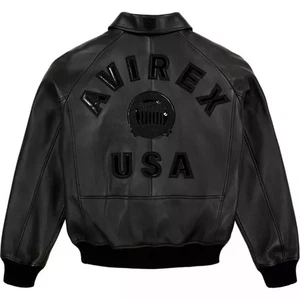 Herren Avirex schwarz echte Bomber American Flight echtes Rindsleder Lederjacke - Bild 1 von 6