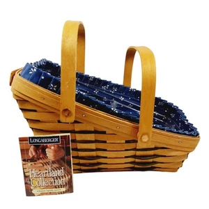 Longaberger Medium Vegetable Basket Slanted w/ Double Handles Blue Liner Divided - Picture 1 of 14