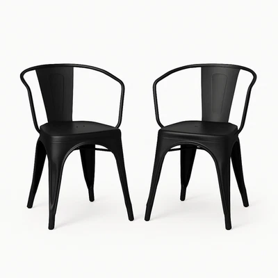 Lot de 2 fauteuils style Tolix noir mat - LIVRAISON GRATUITE - Photo 1/4