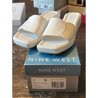 Nine West Womens Sandals Platform Slide Slip On Leather White Size 9M NIB - Image 1 of 4