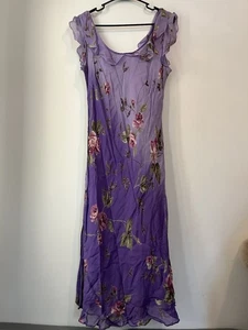 Vintage Y2k Paradise NY Beaded Sequence Slip Dress Ruffle Purple Floral Sz L - Picture 1 of 7