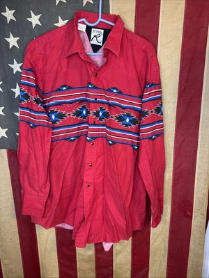 Camisa Roper De Colección Para Hombre Talla XL Roja Azteca Perla Occidental A Presión Con Botones B695 Foto 1 de 4