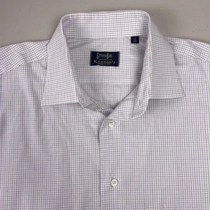Gitman Bros Dress Shirt 17 34 Mens L/S Button Up White Grid Check Red Blue EUC - Picture 1 of 8