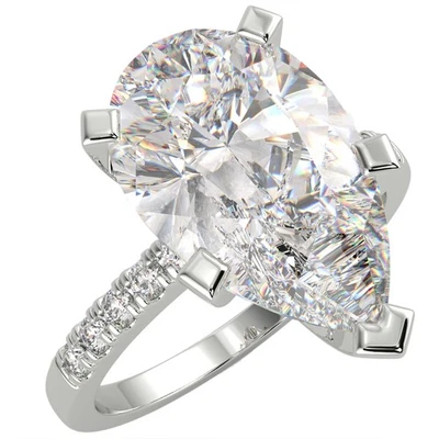 4.01 Ct Pear Cut VS2/F Solitaire Pave Diamond Engagement Ring 14K White Gold - Image 1 of 4