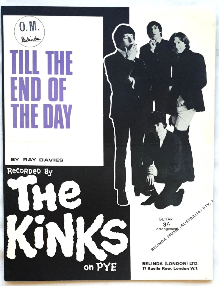 The Kinks - Till The End Of The Day - 1965 Original UK Sheet Music Guitar/Vocal - Image 1 of 1