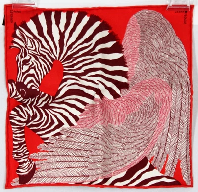 Bufanda HERMES Burdeos y Rojo ZEBRA PEGASUS Sarga de Seda CARRE NANO 20 cm Nueva en Caja Foto 1 de 4