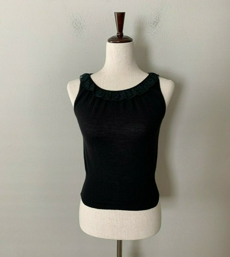 Maglione senza maniche Fendi taglia XS 100% cashmere lavorato a maglia con finiture in pizzo