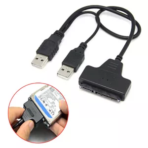 Double USB 2.0 to 2.5'' HDD 7+15pin SATA Hard Drive Cable Adapter PC Connector - Picture 1 of 18