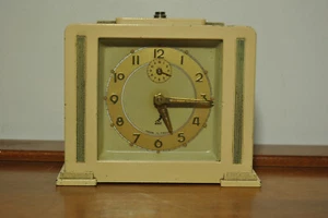 Vintage JAZ Art Deco Alarm Clock Made In France Beige Lacquered Metal Case - Picture 1 of 13