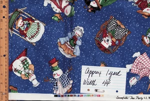 Snowfolks Tea Party J. Wecker-Frisch VINTAGE Cotton Fabric 1 yd x 44" OOP - Picture 1 of 2