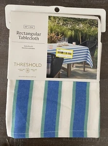 Threshold Striped Tablecloth Blue / Green 60” x 104” Summer Cotton New - Picture 1 of 4