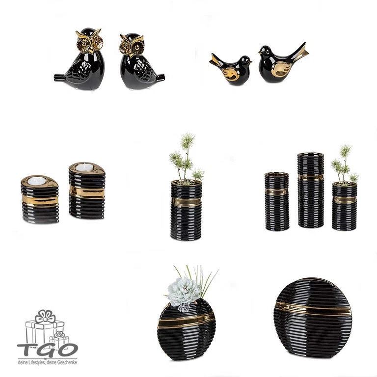 Formano Tischdeko Blumenvase aus Keramik schwarz gold - Bild 1 von 1