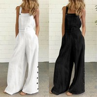 Women Baggy Bib Overalls Harem Playsuit Dungarees Jumpsuit Flare Wide Leg Pants