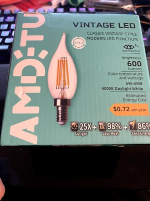 LED Frosted Candelabra Light Bulbs, 60 Watt Type B Soft White 4000K,E12 Candle B - Image 1 of 3