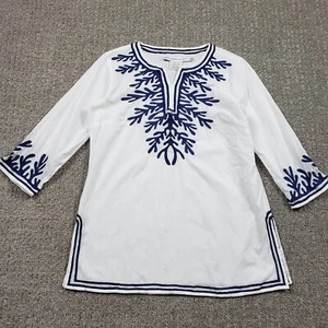 Gretchen Scott Top Größe Small weiß blau bestickt Tunika The Reef UVP 149 $ - Bild 1 von 9